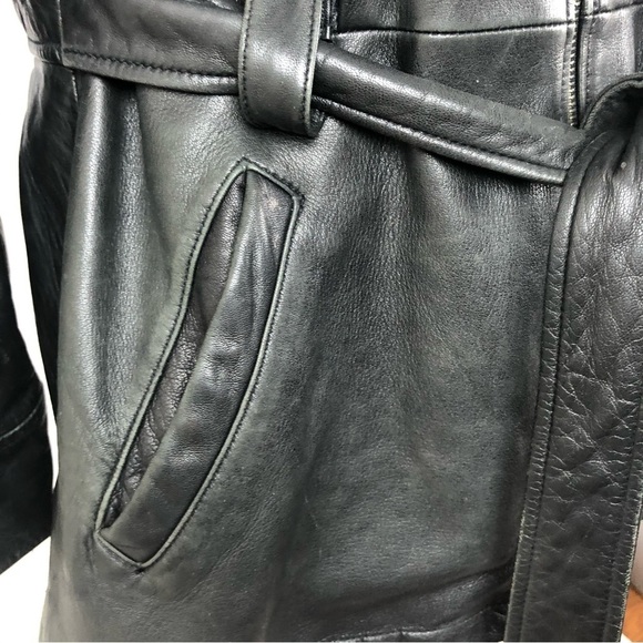 Kenneth Cole Reaction Leather Coat in Black Soft Leather with Belt feminine Sz M - Picture 11 of 12